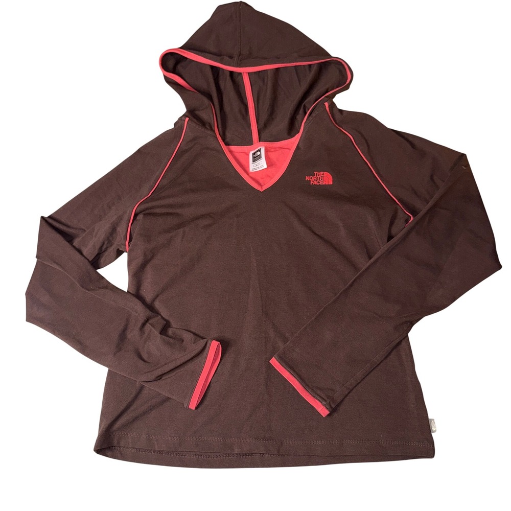 The North Face Brown Hoodie with Pink Accents